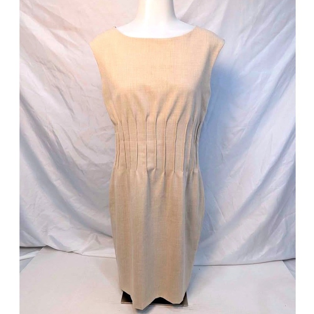 Calvin Klein ~ Women's Tan Pleated Waist ~ Sleeveless Sheath Dress ~ Size 8